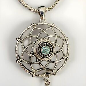 Dreamcatcher Silver Necklace Feather Long Turquoise Rhinestone Native Mandala 18